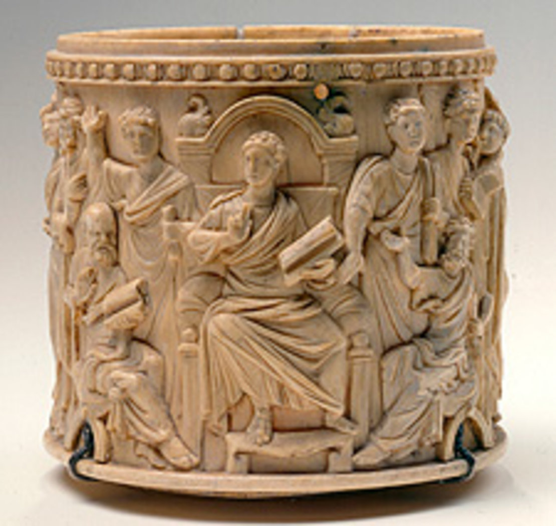 Pyxis mit Christus zwischen den Aposteln und Abrahamsopfer