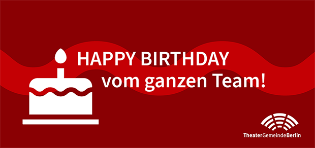 Rotes Bild mit Geburtstagskuchen-Icon und dem Text: HAPPY BIRTHDAY vom ganzen Team!